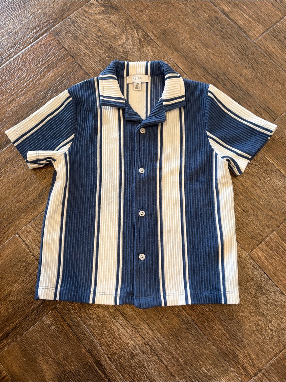 Reiss Kids Navy and White Ribbed Vertical Stripe Polo